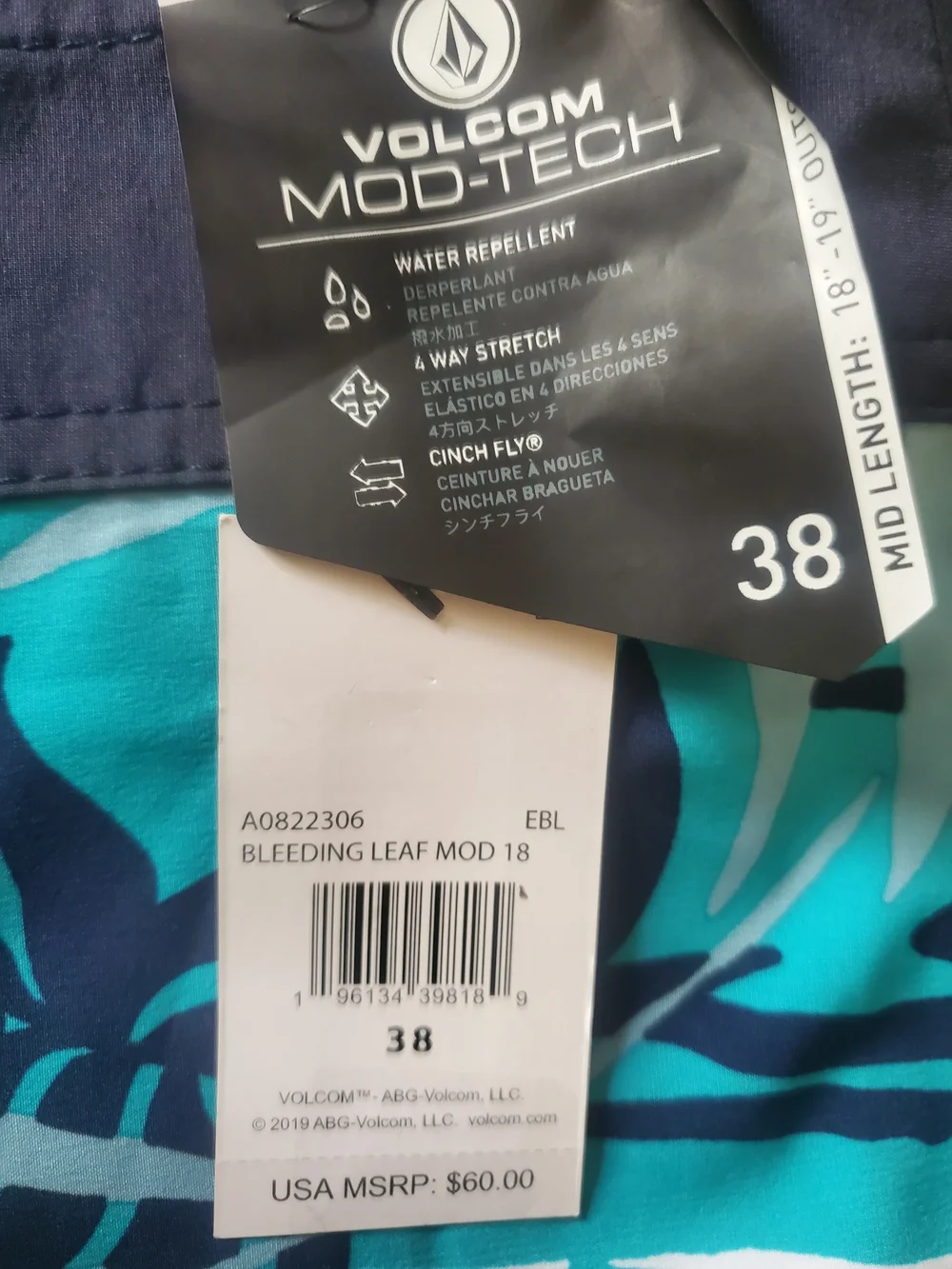Volcom Teal Tropical Leaf Board Shorts
